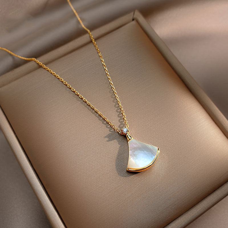 Elegant Mini Skirt Design White Mother-of-Pearl Necklace with Tiny Zircon Accent, Delicate Daily Wear Jewelry