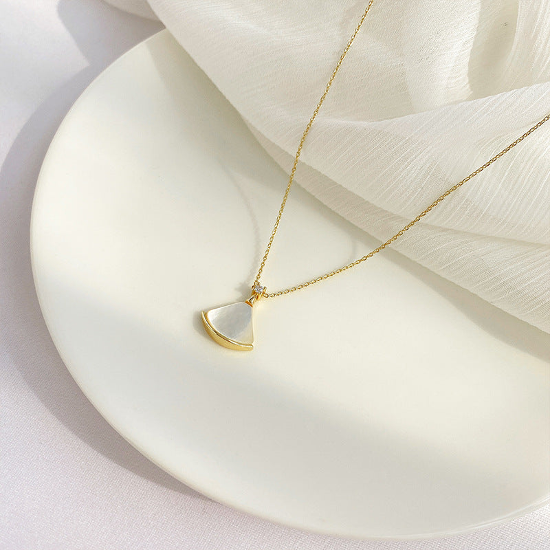 Elegant Mini Skirt Design White Mother-of-Pearl Necklace with Tiny Zircon Accent, Delicate Daily Wear Jewelry