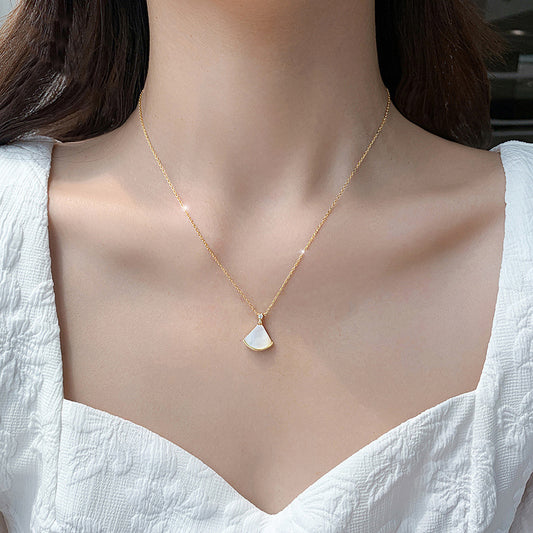 Elegant Mini Skirt Design White Mother-of-Pearl Necklace with Tiny Zircon Accent, Delicate Daily Wear Jewelry