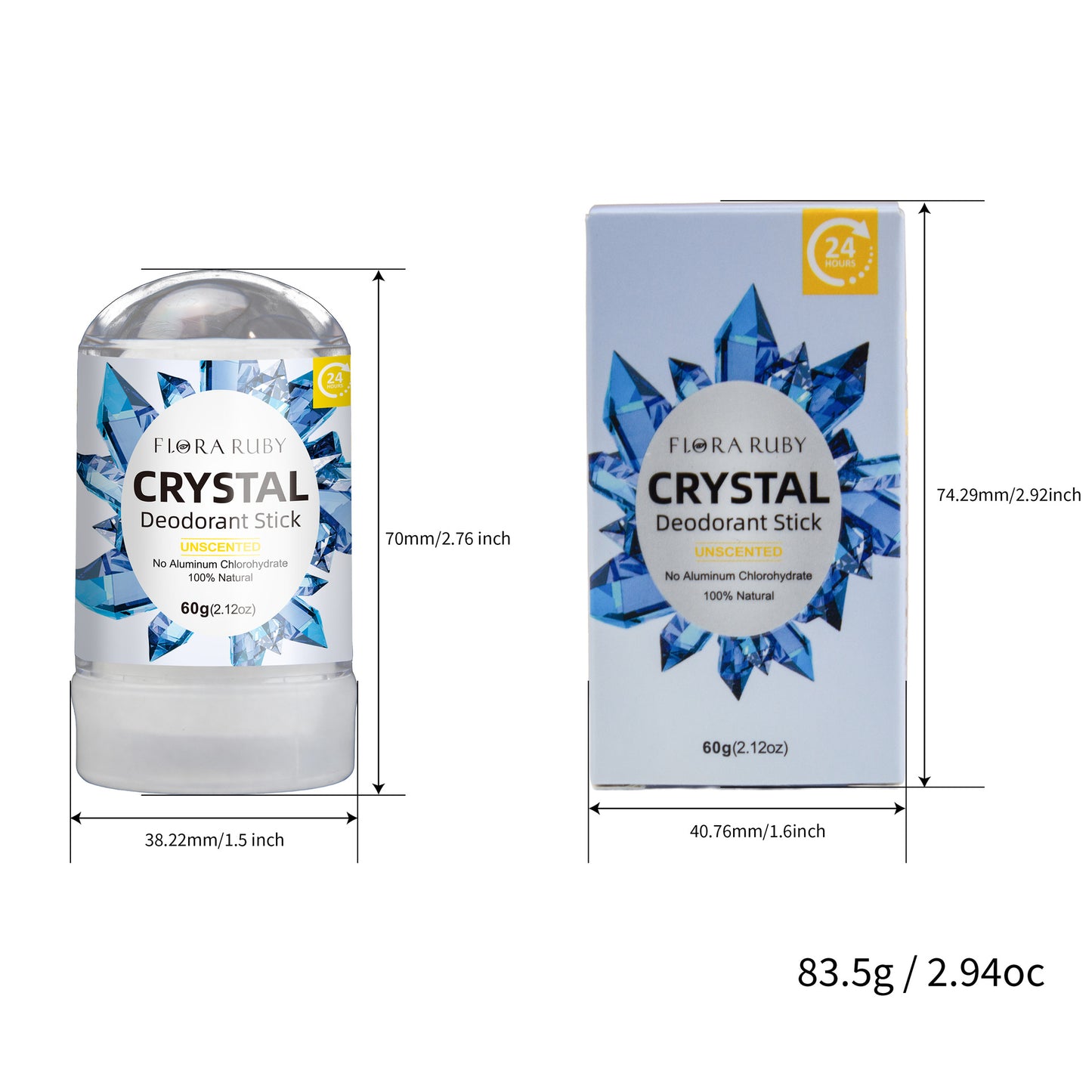 Unscented Crystal Deodorant, 100% Natural Mineral Salt Deodorant Stick for Daily Use